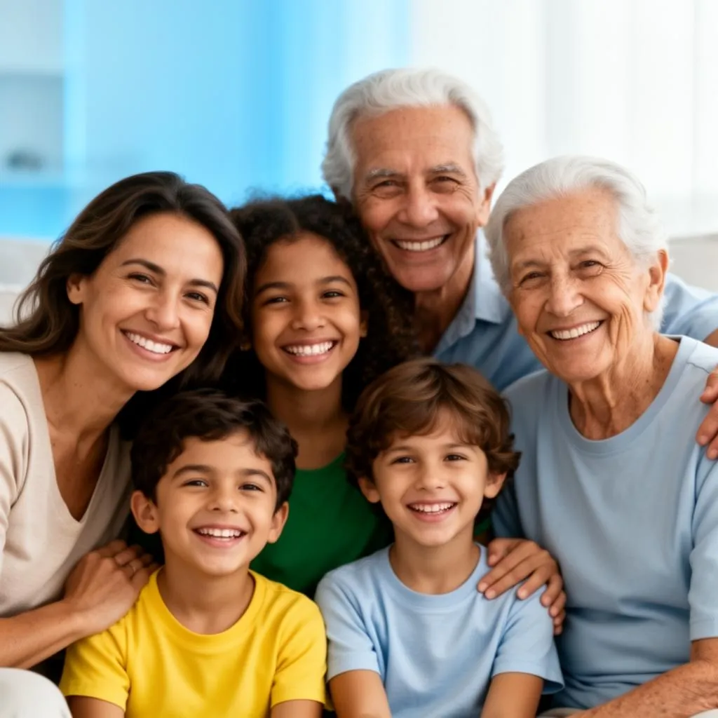 Família feliz protegida por plano de saúde